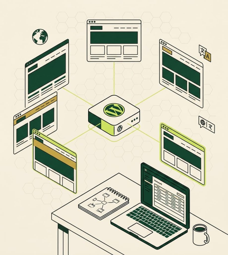WordPress multisite network architecture diagram