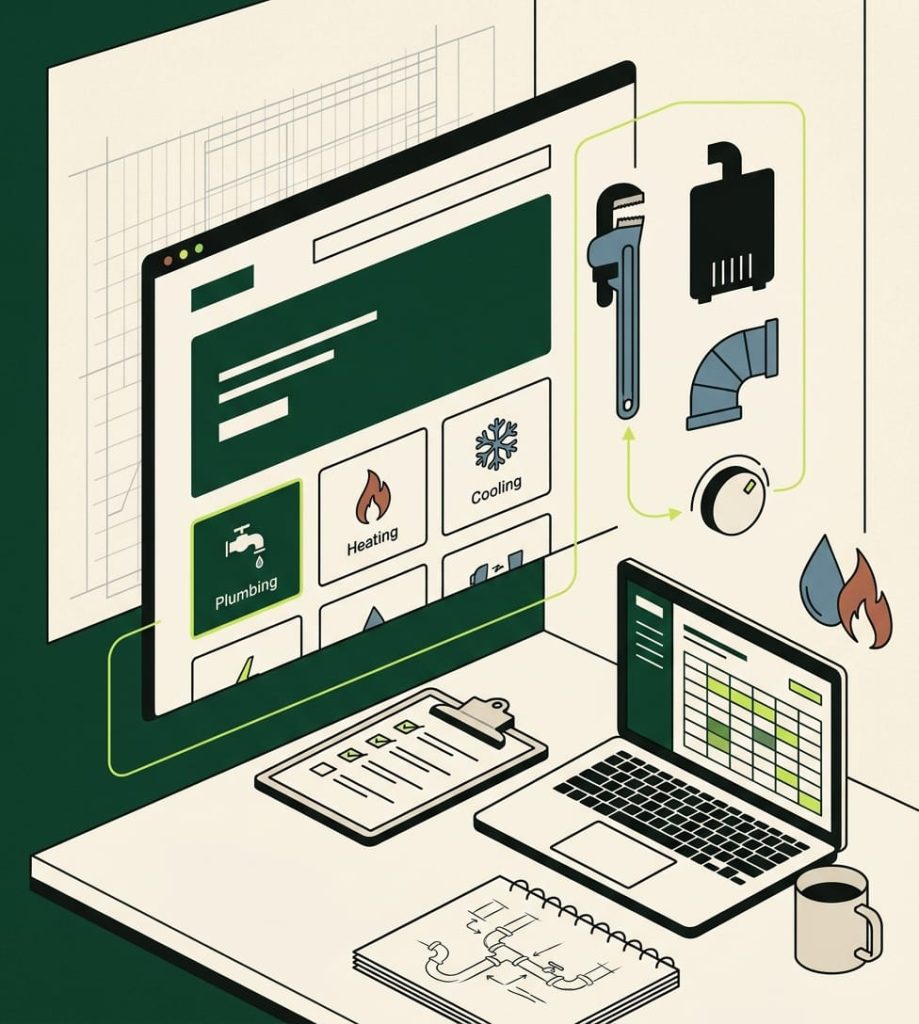WordPress website for a plumbing and HVAC business showing emergency call CTA and online booking