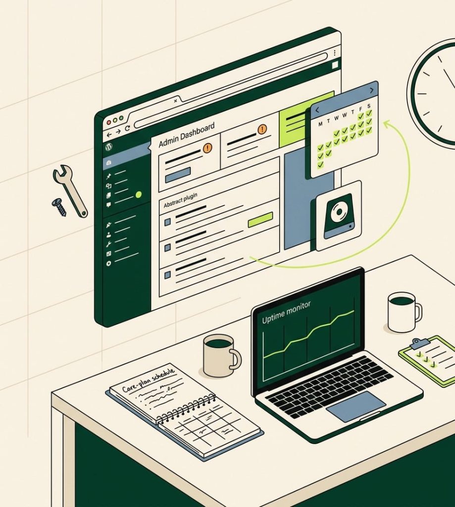 Clean dashboard showing WordPress site health and uptime